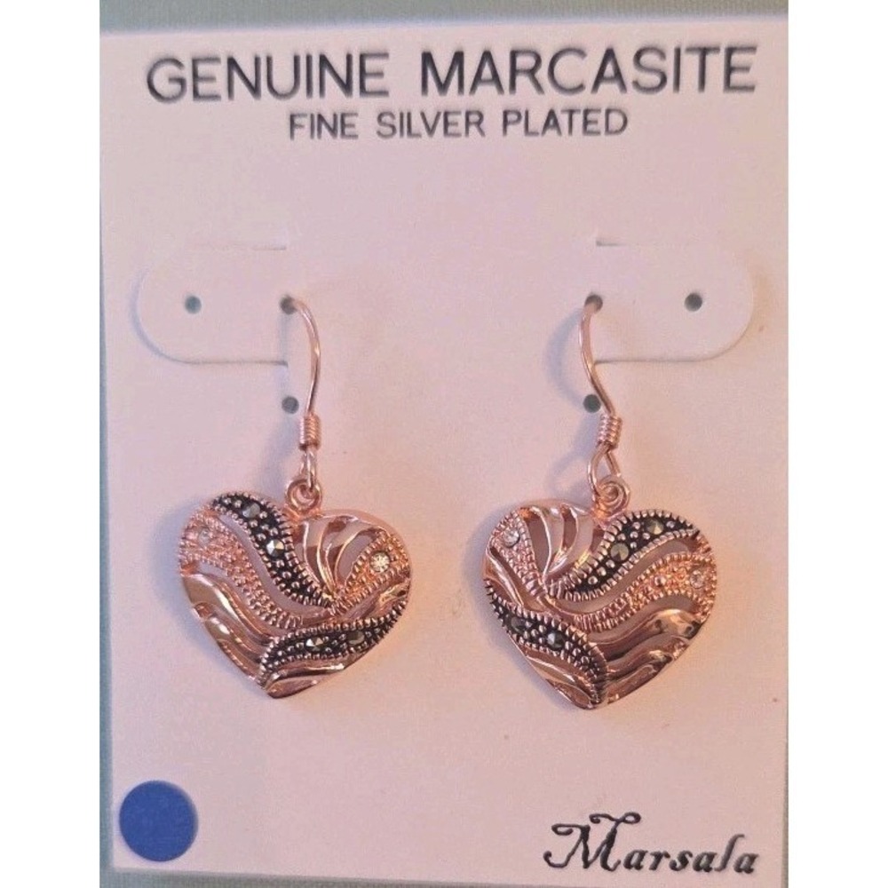 Heart Pierced Earrings Marcasite Fine Silver Plated NEW Valentines